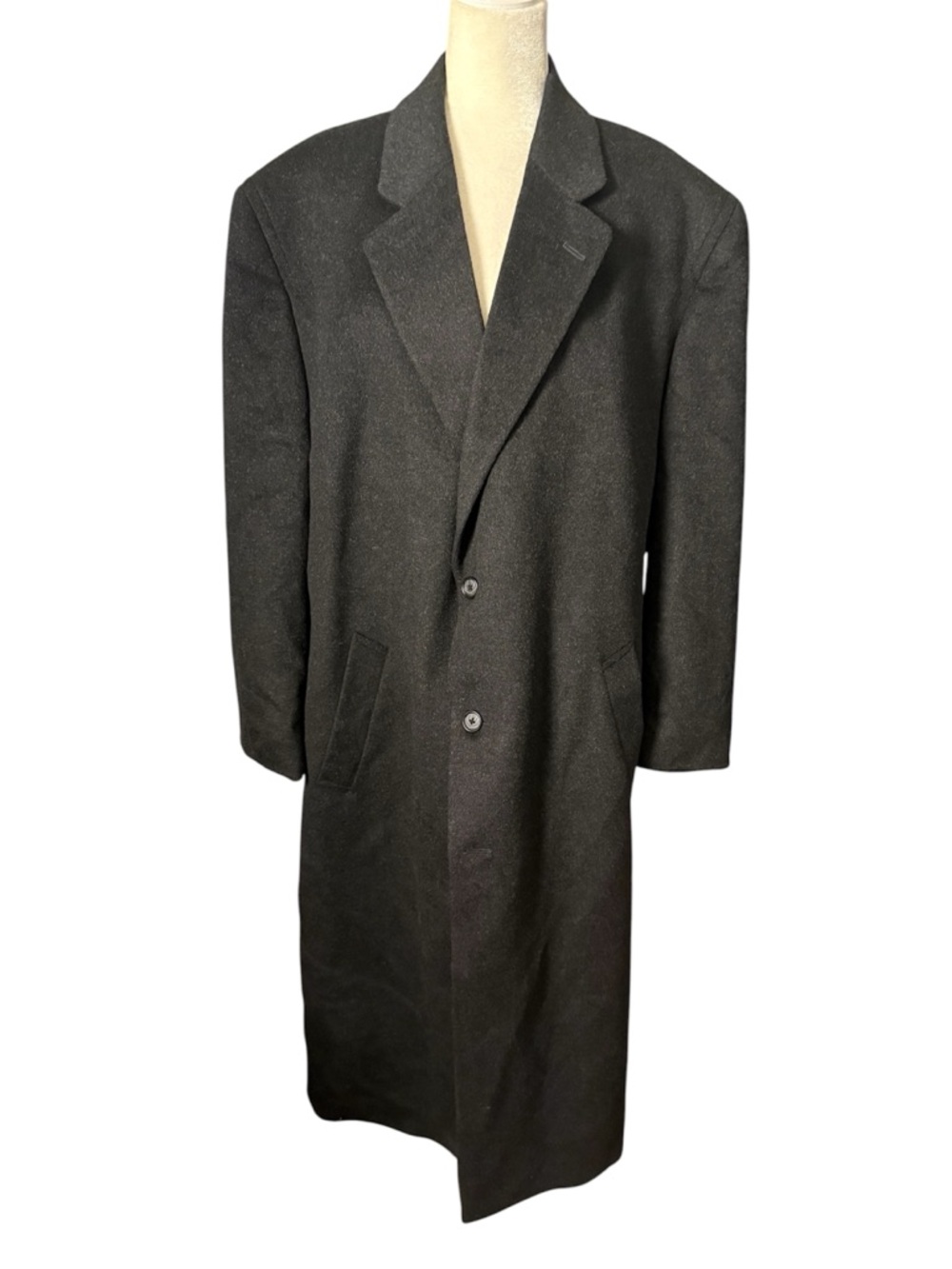 Men's Classic Black Overcoat - Wood-Cashmere Timeless full length button closure